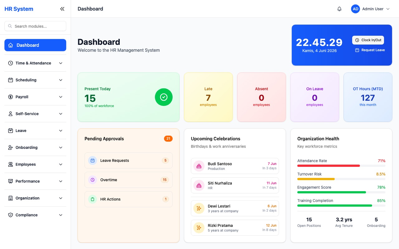 HRIS: HR Management Platform, live application screenshot